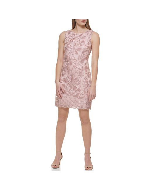 Vince Camuto Pink Sleeveless High Neck Sequin Shift Mini Dress