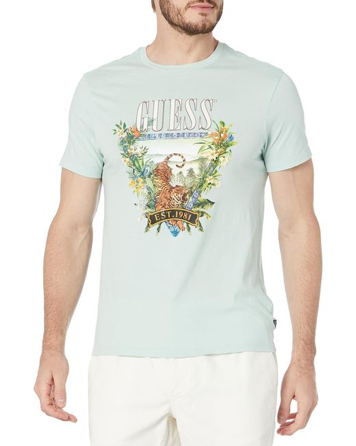 Guess Blue Short Sleeve Tiger Paradise Tee for men