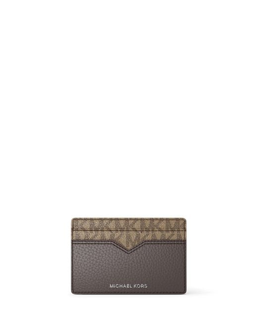 Michael Kors Gray Mk Hudson Pebbled Leather And Signature Logo Money Clip Card Case for men