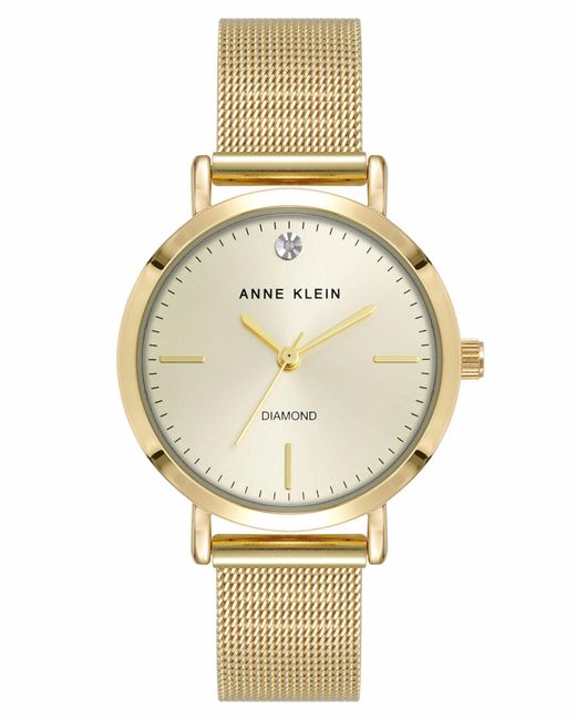 Anne Klein Metallic Genuine Diamond Dial Mesh Bracelet Watch