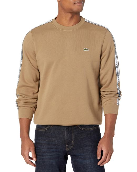 Lacoste Blue 's Classic Fit Logo Stripe Flannel Sweatshirt for men