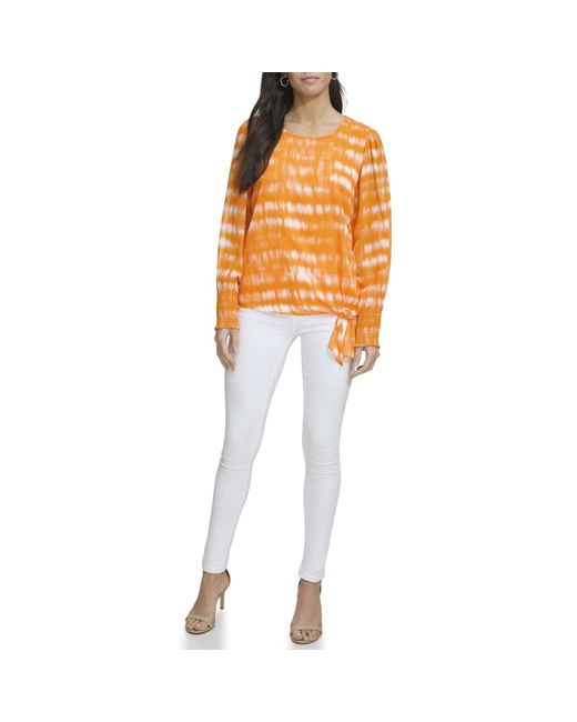 Calvin Klein Orange Printed Long Sleeve Blouse