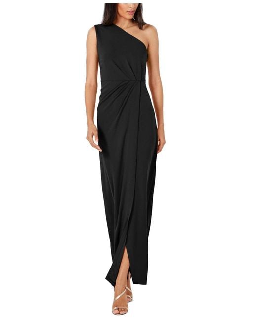 Calvin Klein Black Draped One-shoulder Gown