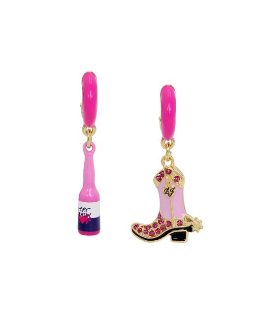Betsey Johnson Pink S Cowgirl Mismatch Charm Huggie Earrings