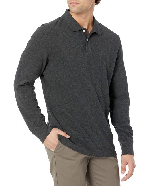 Amazon Essentials Slim-fit Piqué Polo Met Lange Mouwen in het Gray voor heren