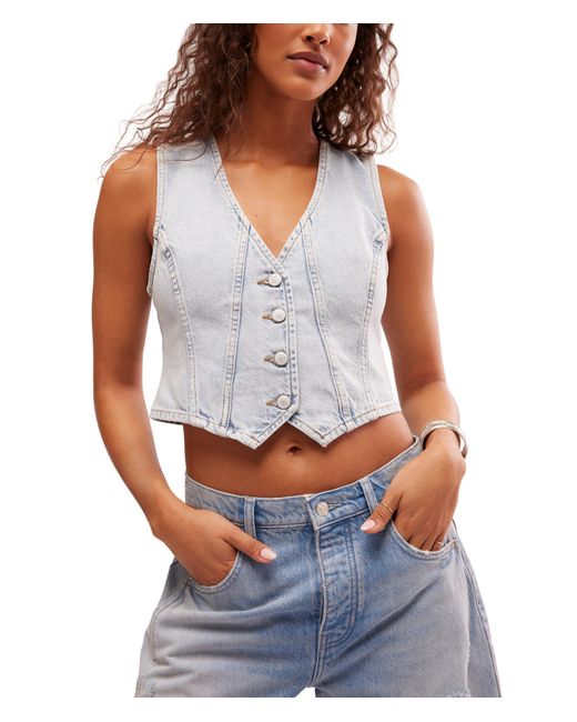 Free People White Tate Denim Vest