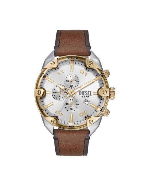 DIESEL Metallic Spiked Stainless Steel And Leather Chronograph Watch for men