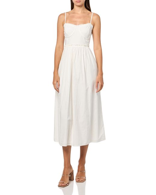 Lucky Brand White Corset Poplin Midi Dress