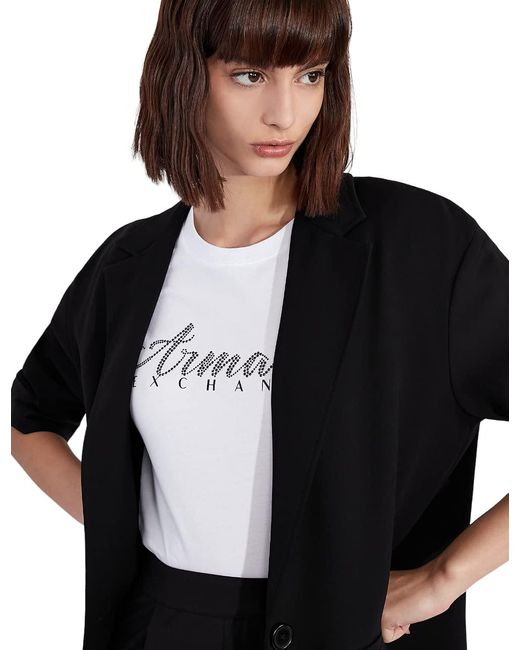 Emporio Armani Black A|x Armani Exchange Womens Short Sleeve Classic Script Logo Scoop Neck T-shirt T Shirt