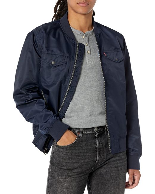 Varsity Bomber Trucker Jacket in Navy 