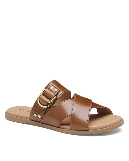 Johnston & Murphy Brown Shayla Cross-band Slide Cognac Calfskin- Size 10m