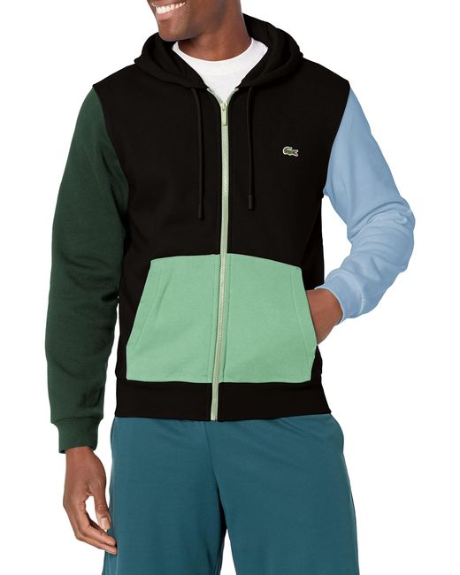Lacoste Green Long Sleeve Colorblock Mix Full Zip Hooded Sweatshirt Core for men
