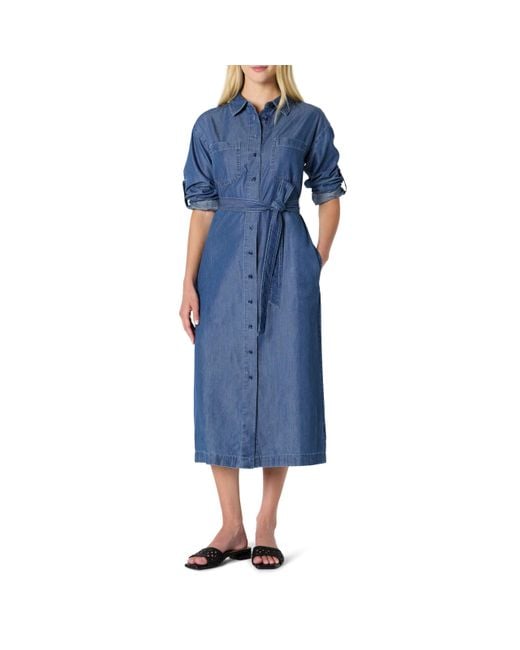 Amazon Essentials Blue Regular-fit Denim Chambray Long-sleeve Button-up Midi Dress
