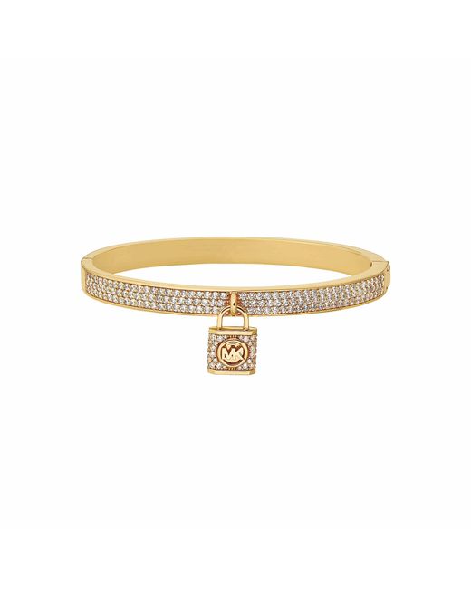 Michael Kors Natural 14k Gold-plated Pavé Lock Charm Bangle