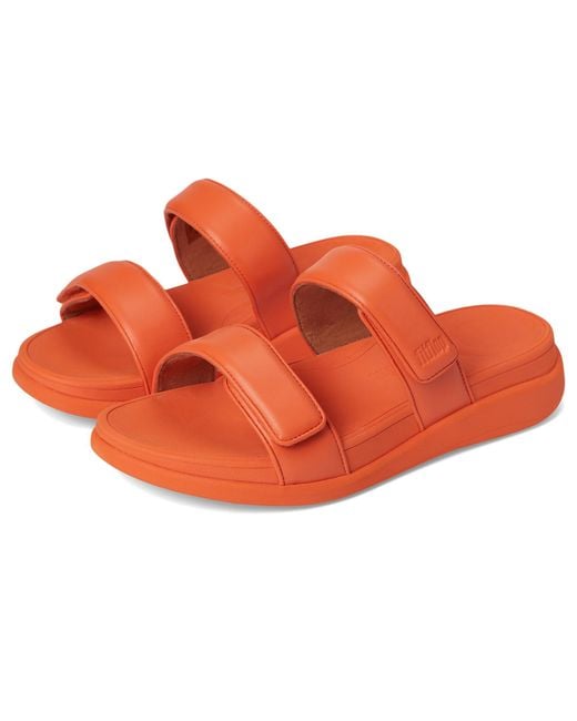 Fitflop Orange F-mode Go Adjustable Flatform 2-bar Slides Wedge Sandal