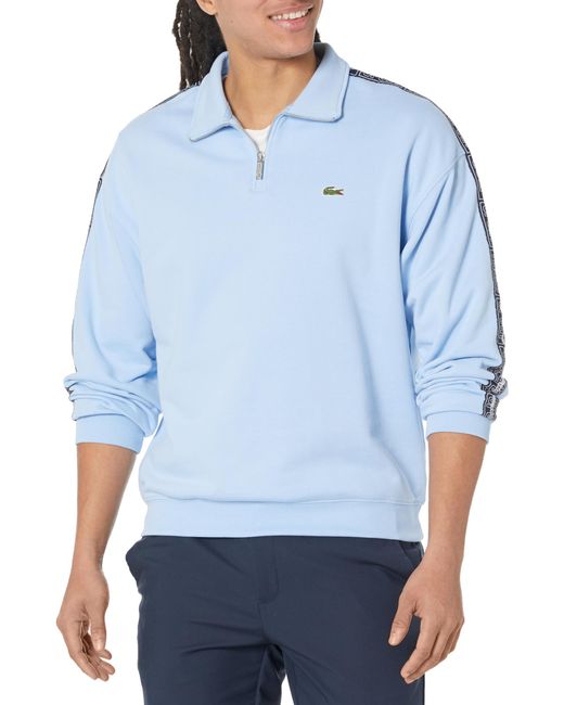 Lacoste Blue Graphic Taping Quarter Zip Sweatshirt for men