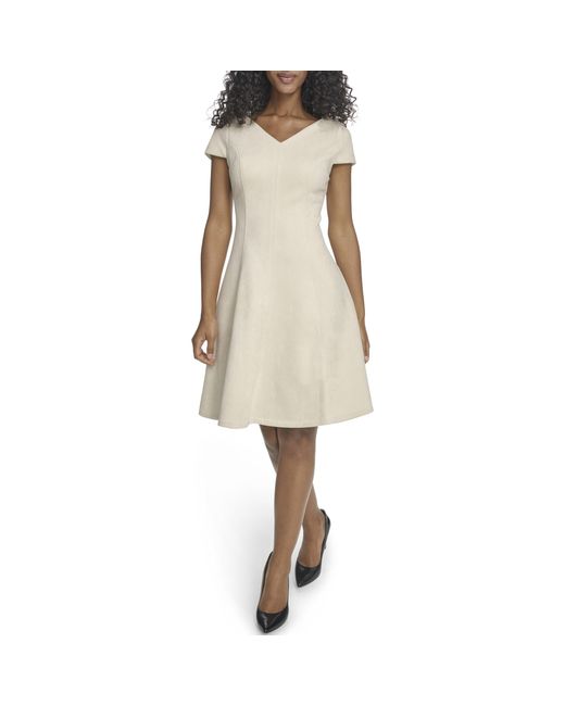 Calvin Klein Women's Natural Cap Sleeve V-neck Suede A-line Knee Length  Dress - www.disolcolor.com