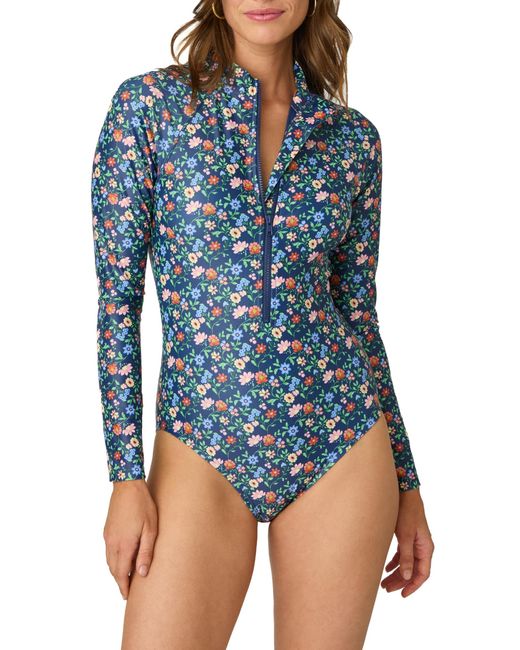 Shoshanna Blue Standard Santana Floral Long Sleeve Rashguard