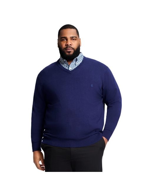 Izod Blue Big And Tall Premium Essentials Solid V-neck Sweater for men