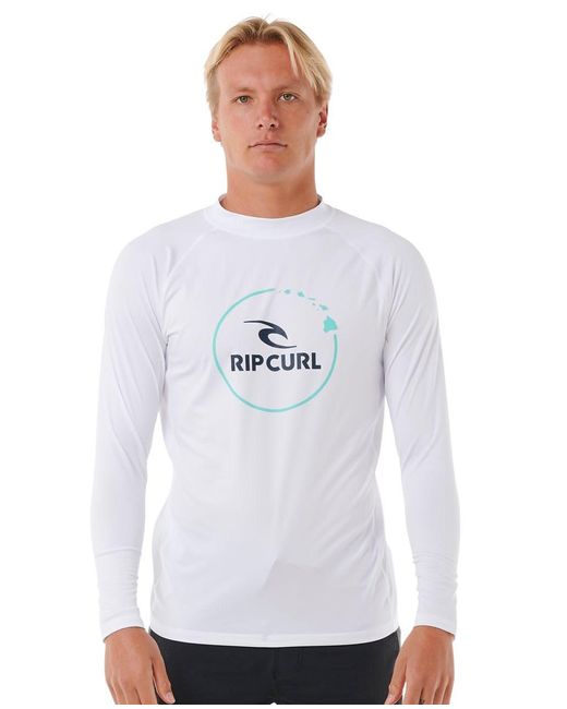 Rip Curl White Standard Island Vibe Upf 50 Long Sleeve Rashguard for men