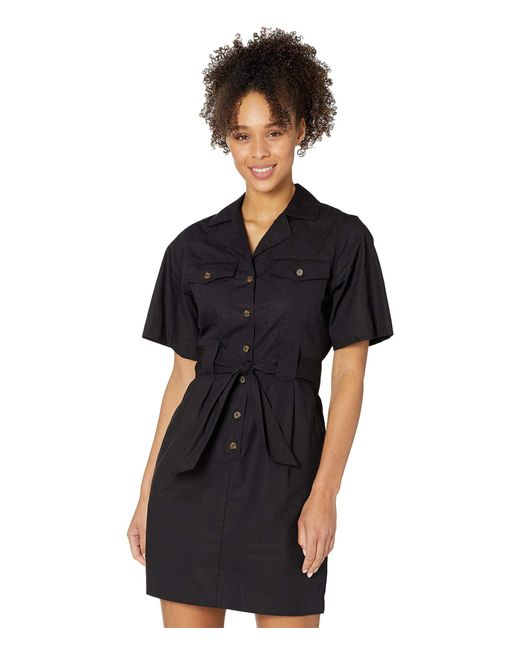Calvin Klein Cotton Short Sleeve Collared Shirtdress With Self Tie Belt in  Black - Save 28% - Lyst