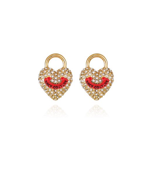 Juicy Couture Red Goldtone Glass Stone Heart Stud Earrings