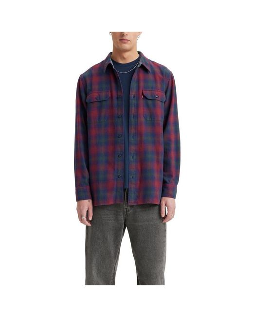 Levi's Blue Relaxed Fit Button-front Flannel Worker Overshirt for men