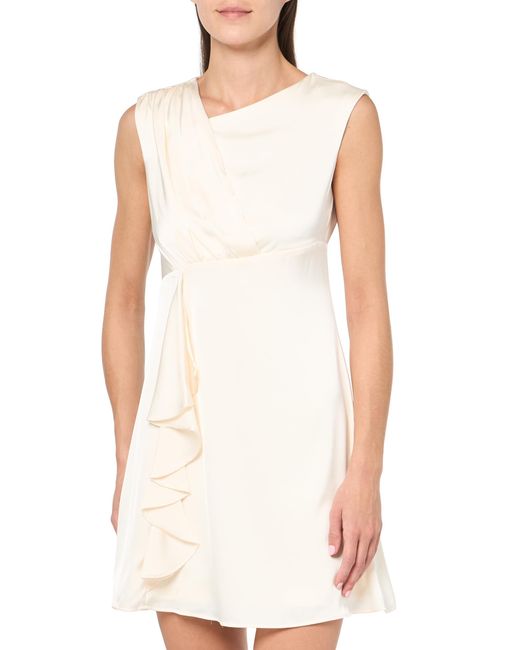 DKNY White Petite Pleated Faux Wrap Dress