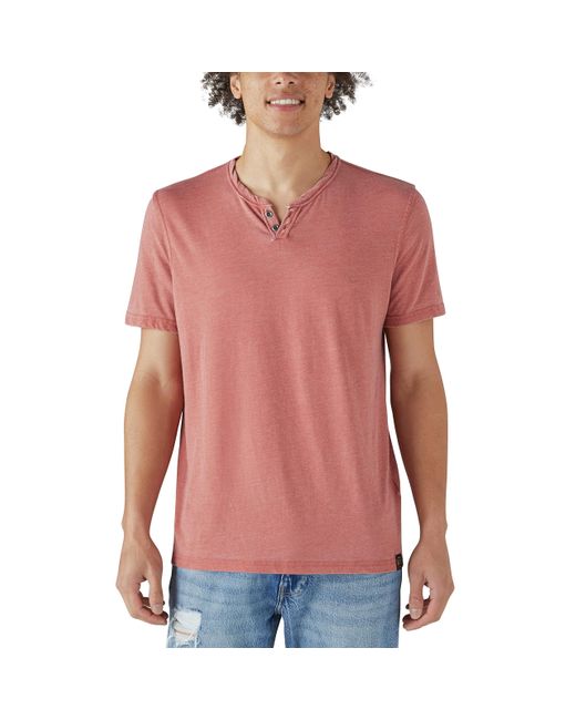 Lucky Brand Pink Venice Burnout Notch Neck Tee Shirt for men