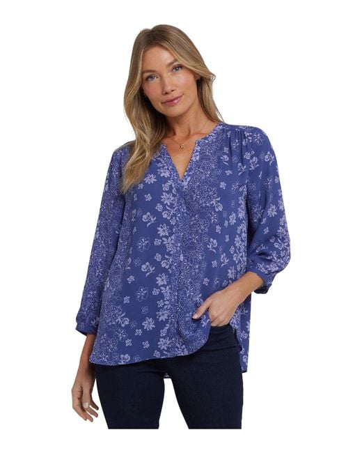 NYDJ Blue Pintuck Blouse