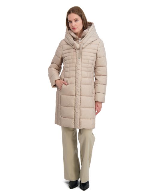 Tahari Natural Slim Fit Puffer Coat With Attached Hood