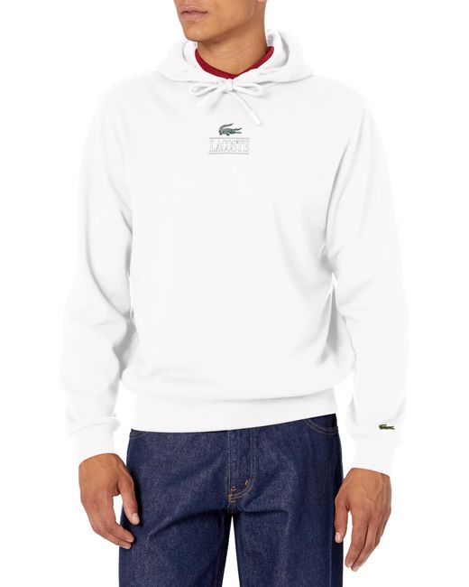 Lacoste White Minimal Croc Hooded Sweatshirt for men