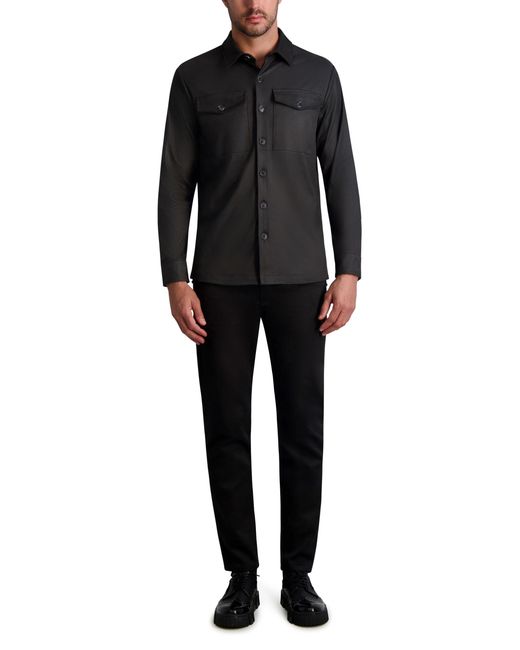Karl Lagerfeld Black Paris Chest Pockets Long Sleeve Coated Top for men
