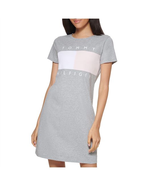 Tommy Hilfiger T-shirt Short Sleeve Cotton Summer Dresses For in Gray | Lyst