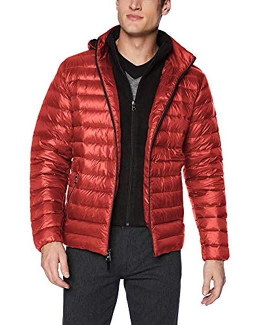 Calvin Klein Packable Down Hoody Jacket Down Coat in Red for Men - Lyst