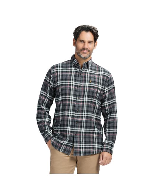 Izod Gray Stratton Flannel Long Sleeve Button Down Shirt for men