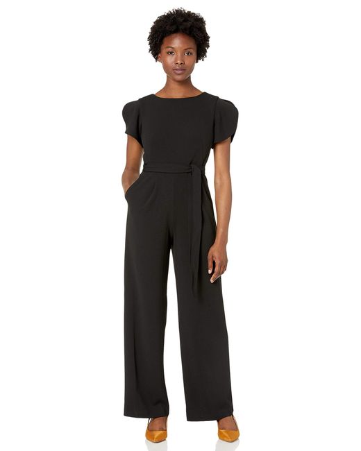 Calvin Klein Black Split Sleeve Jumpsuit With Self Sash Belt