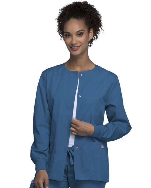 CHEROKEE Blue Snap Front Workwear Originals Scrub Jackets For 4350