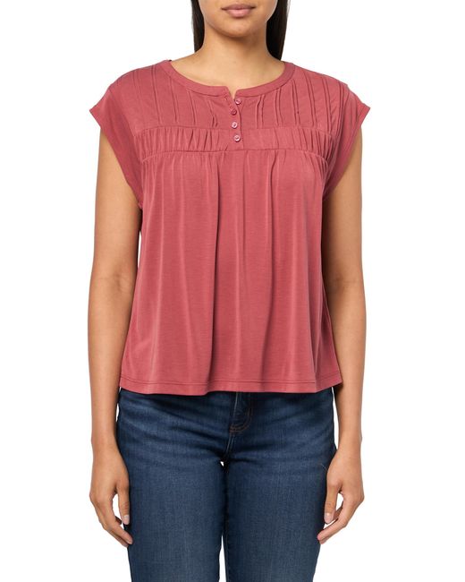 Lucky Brand Red Smocked Sandwash Henley