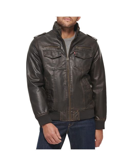 Levi's Faux Leather Aviator Bomber Jacket in Gray for Men Lyst