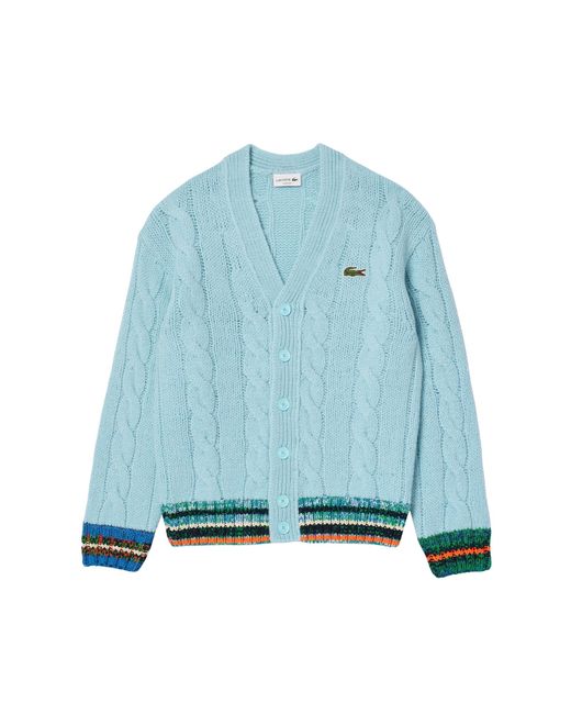 Lacoste Blue Relaxed Fit Long Sleeve V-neck Colored Block Cardigan Sweater for men