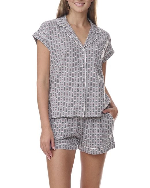 Tommy Hilfiger Gray Girlfriend Short Sleeve Top And Shorts Pajama Set