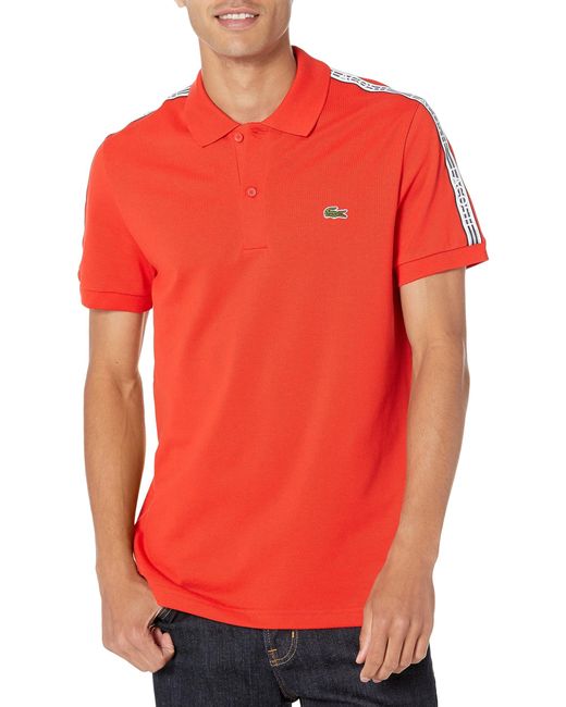 Lacoste Red Contemporary Collection's Short Sleeve Regular Fit Mini Pique With Shoulder Taping Polo Shirt for men