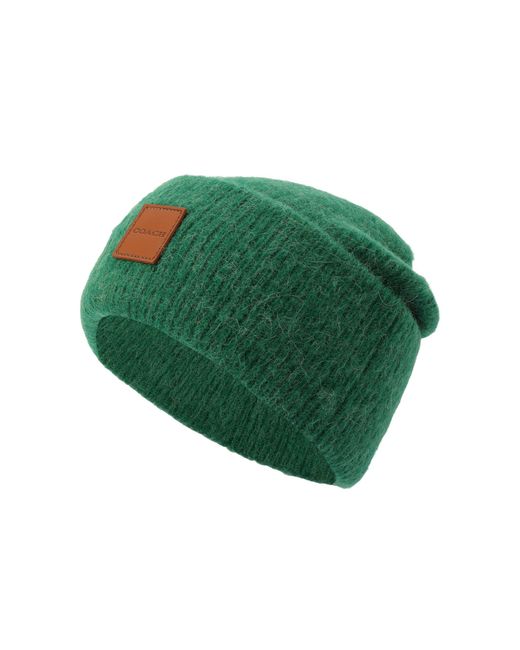 COACH Green Leather Patch Beanie
