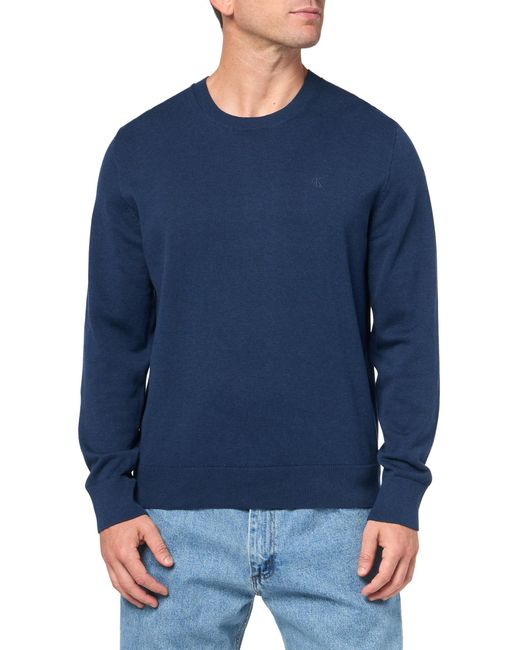 Calvin Klein Blue Compact Cotton Crewneck Sweater for men