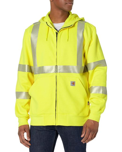 Carhartt Yellow Big Flame Resistant High-visibility Force Loose Fit Midweight Full-zip Class 3 Sweatshirt for men