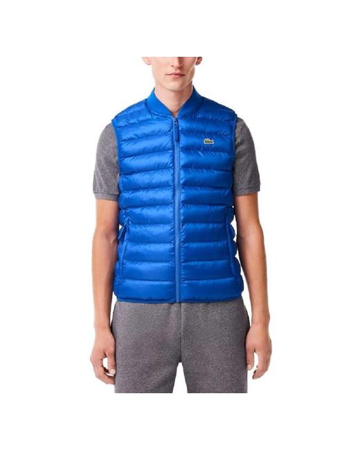 Lacoste Blue Short Sleeve Solid Nylon Jacket With Large Tonal Croc for men