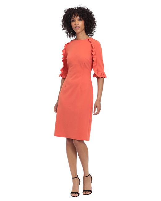 Donna Ruffle Detailed Elbow Sleeve Dress in Red Lyst