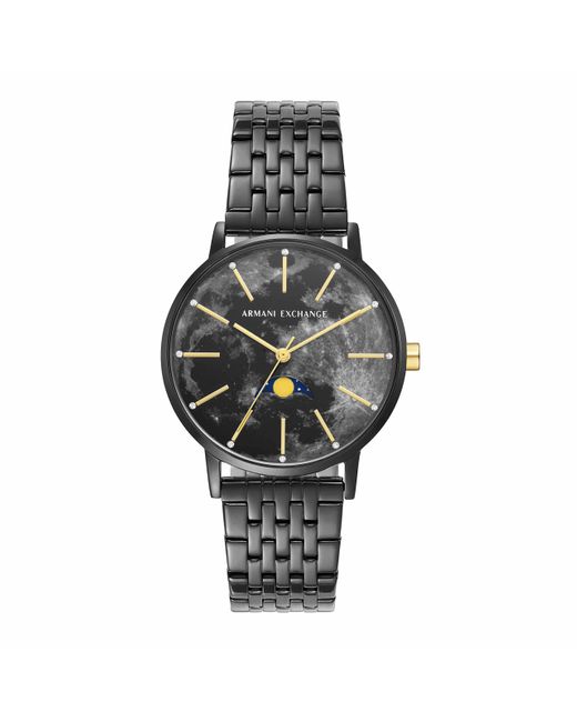 Emporio Armani Gray A|x Armani Exchange Moonphase Multifunction Black Stainless Steel Watch