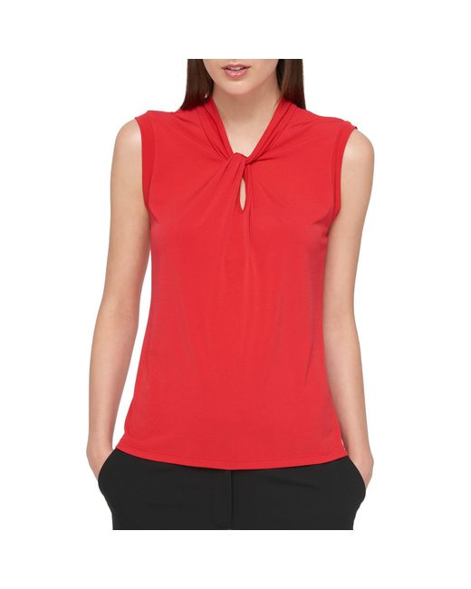 Tommy Hilfiger Red Solid Knot Blouse Scarlet Xs